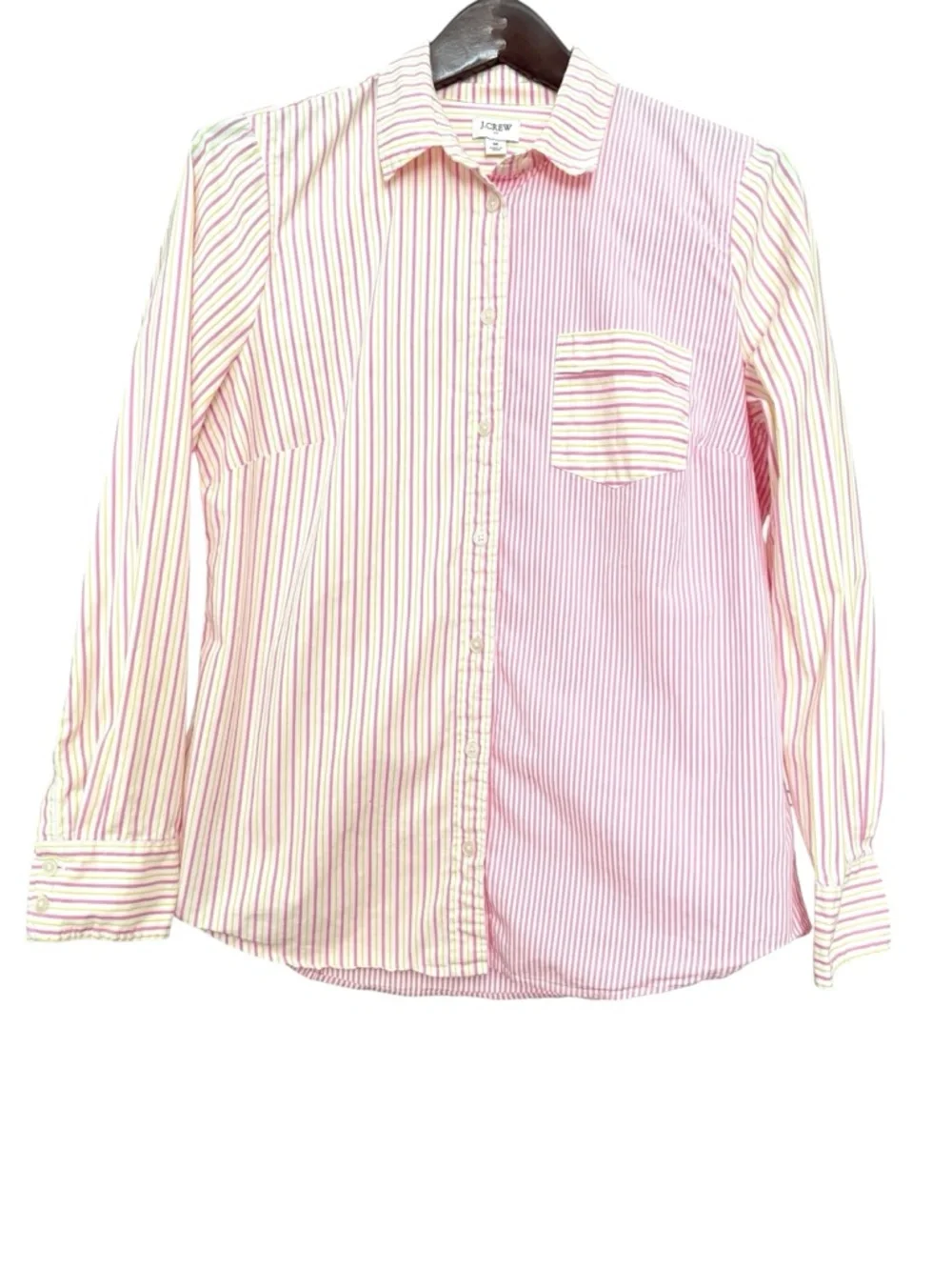 J. Crew Long Sleeve Striped Button Down Shirt Pink Yellow Women’s Medium